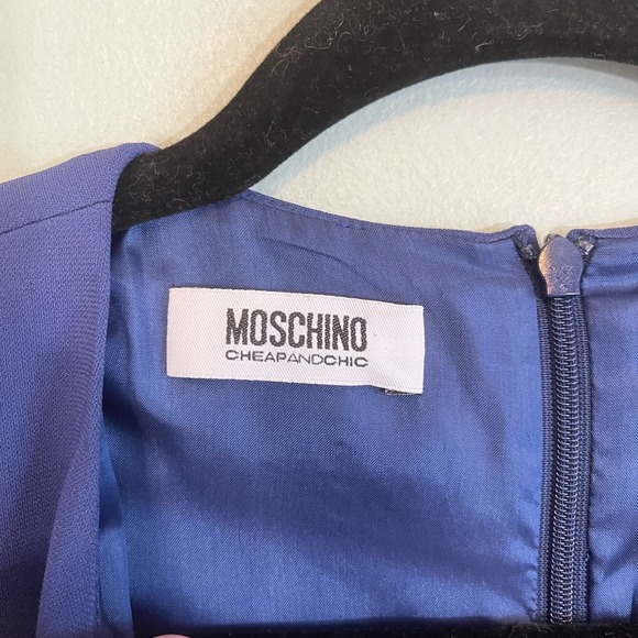 MOSCHINO Cheap And Chic Dress S/M A Line Crew Neck Zip Bell Sleeves Mini Blue - Picture 8 of 10